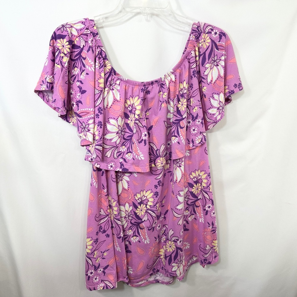 Woman Within Plus Size 22/24W Top 1X Purple Floral Off Shoulder Feminine 719 - Picture 3 of 10